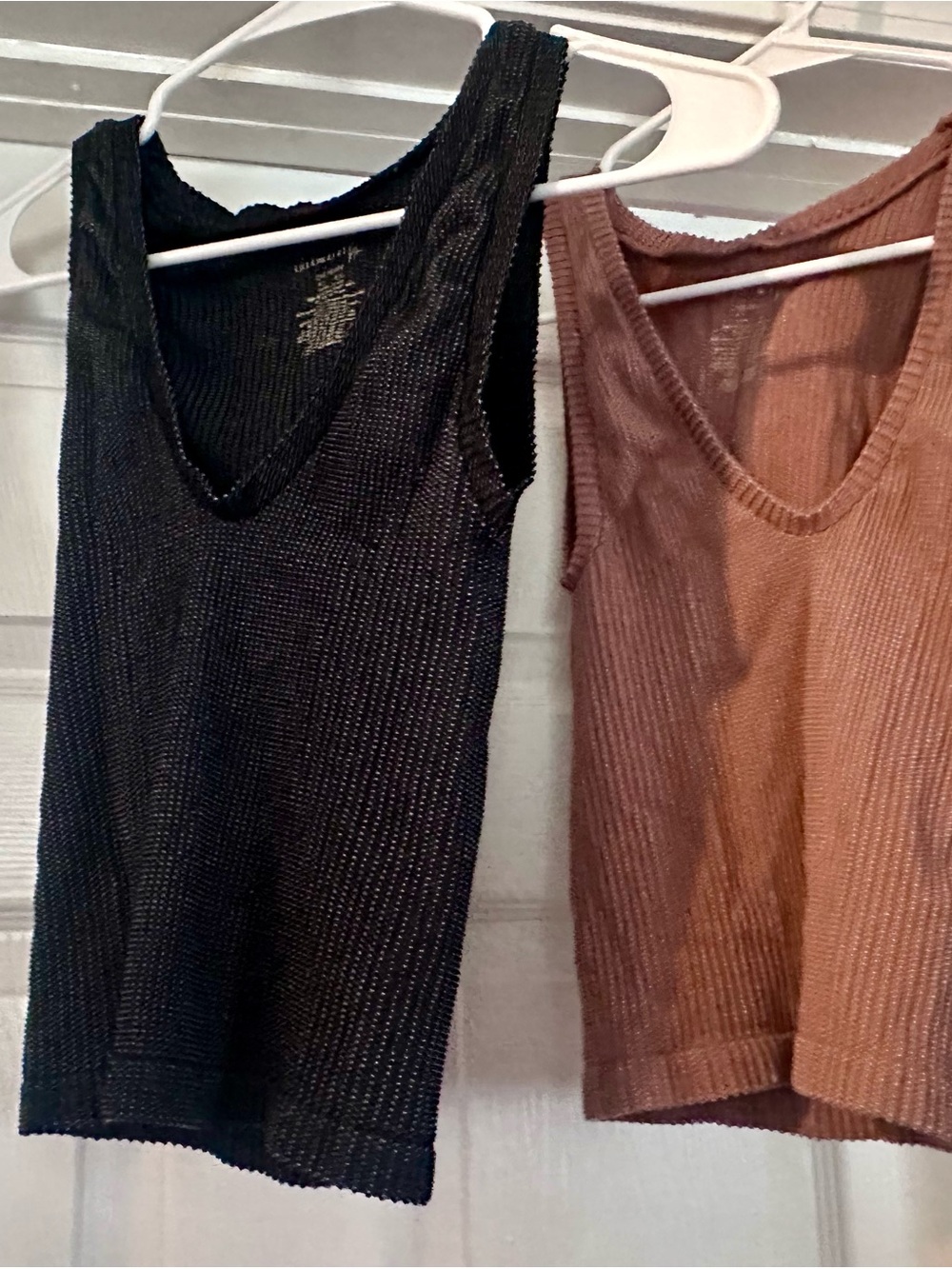 Free People 2 Ribbed V-Neck Tank Tops — Black and Brown